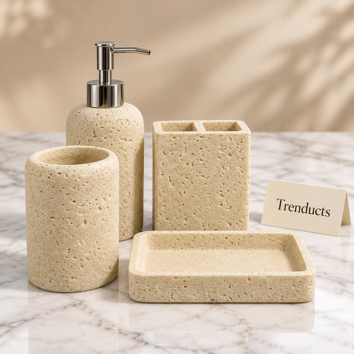 Luxury Bathroom Set - 4-Piece Pitted Stone-Texture Design