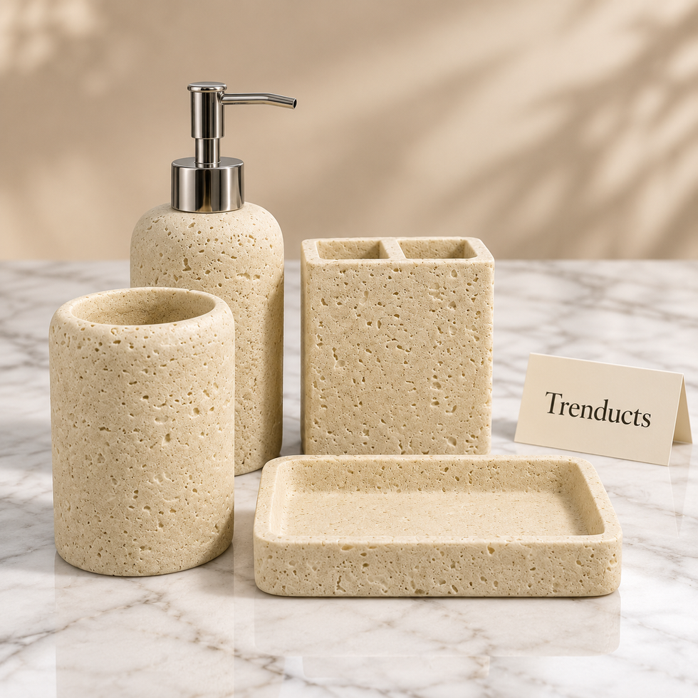 Luxury Bathroom Set - 4-Piece Pitted Stone-Texture Design