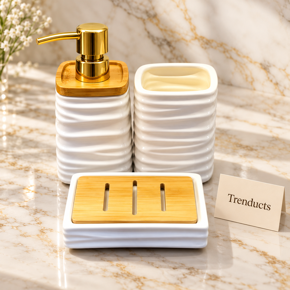 Brilliant Square Bathroom Set 3 Piece - White Ribbed