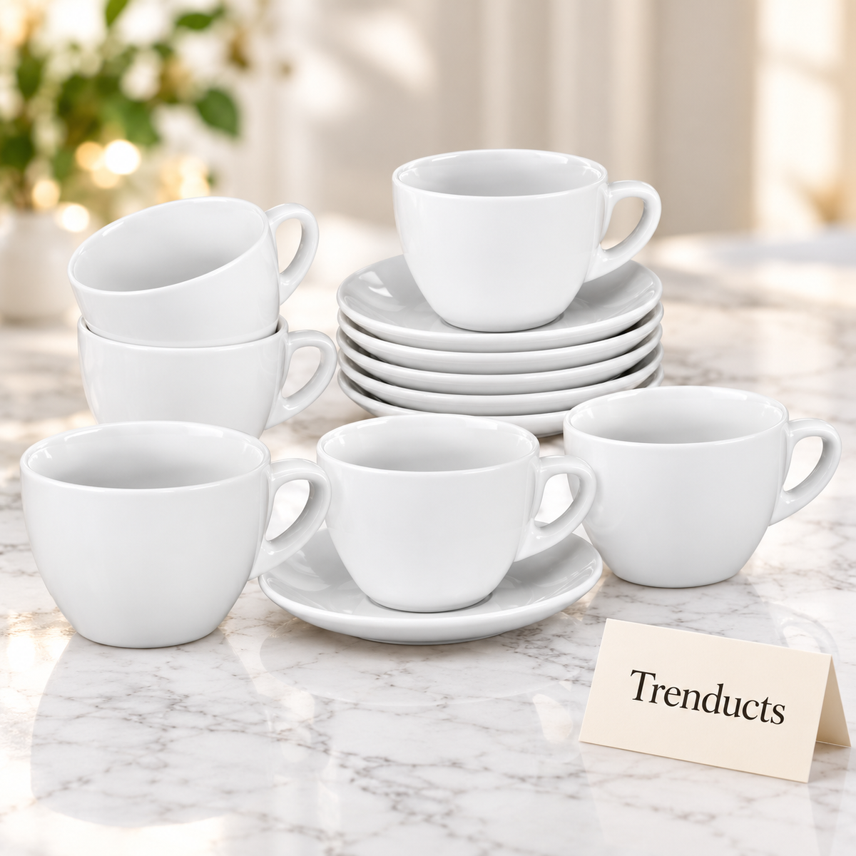 Brilliant White Cup and Saucer Set of 6 - Classic Round