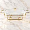 Brilliant Rectangular Marble Casserole with Gold Stand