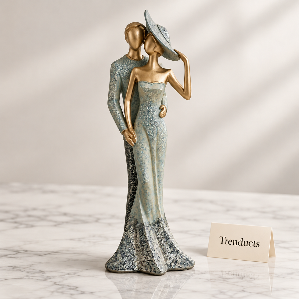 Standing Couple Statue - Sage Green & Gold Hat Lady