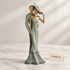 Standing Couple Statue - Sage Green & Gold Hat Lady