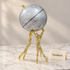 Metal Globe Showpiece - Silver with Gold Figure Stand