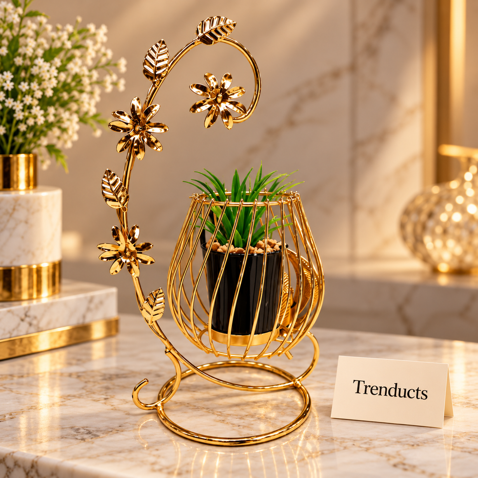 Gold Wire Cage Metal Flower Pot Stand with Floral Arch