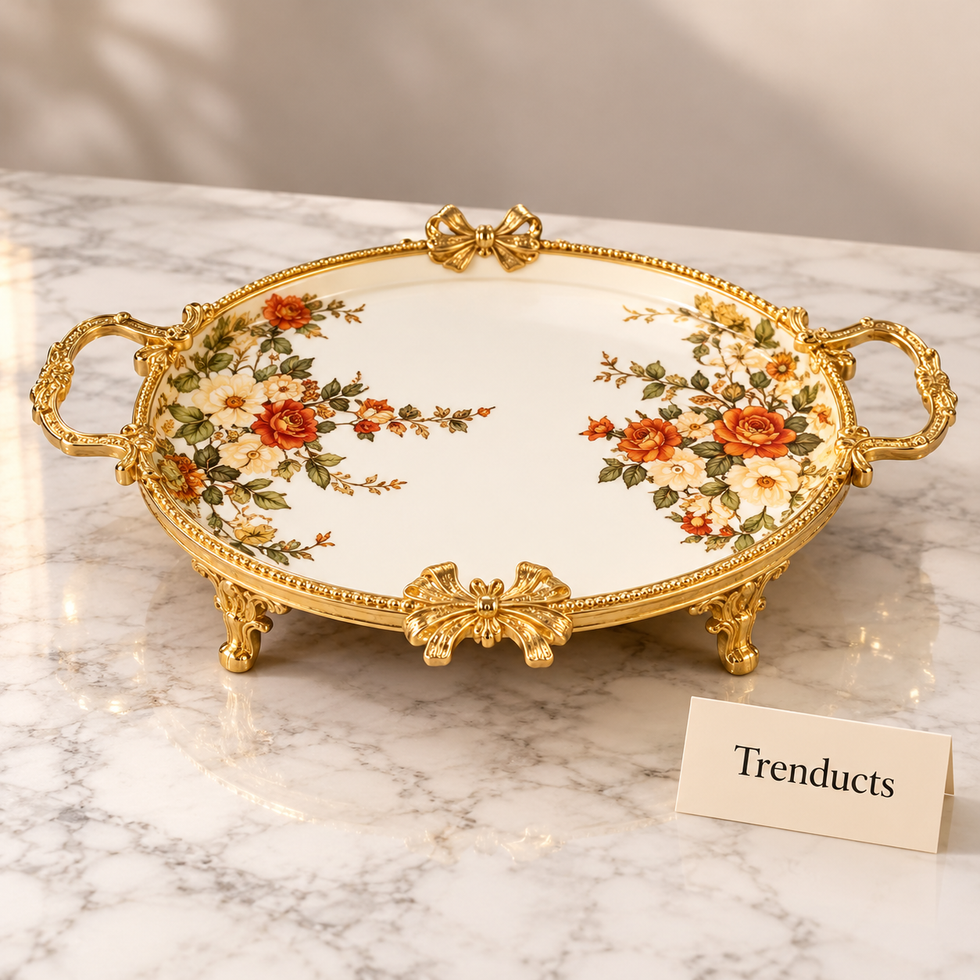 Brilliant Oval Deep Tray - Orange Floral Gold Frame