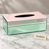 Premium Mint Green Tissue Box Cover - Pink Top Mirror Glass