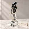 Crystal Thinking Man - Black Statue on Crystal Cubes