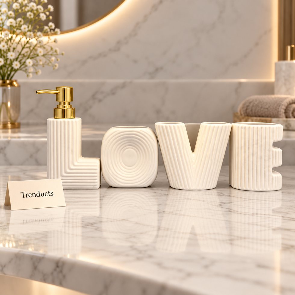 Brilliant 4-Piece Porcelain Bathroom Set - LOVE Letters
