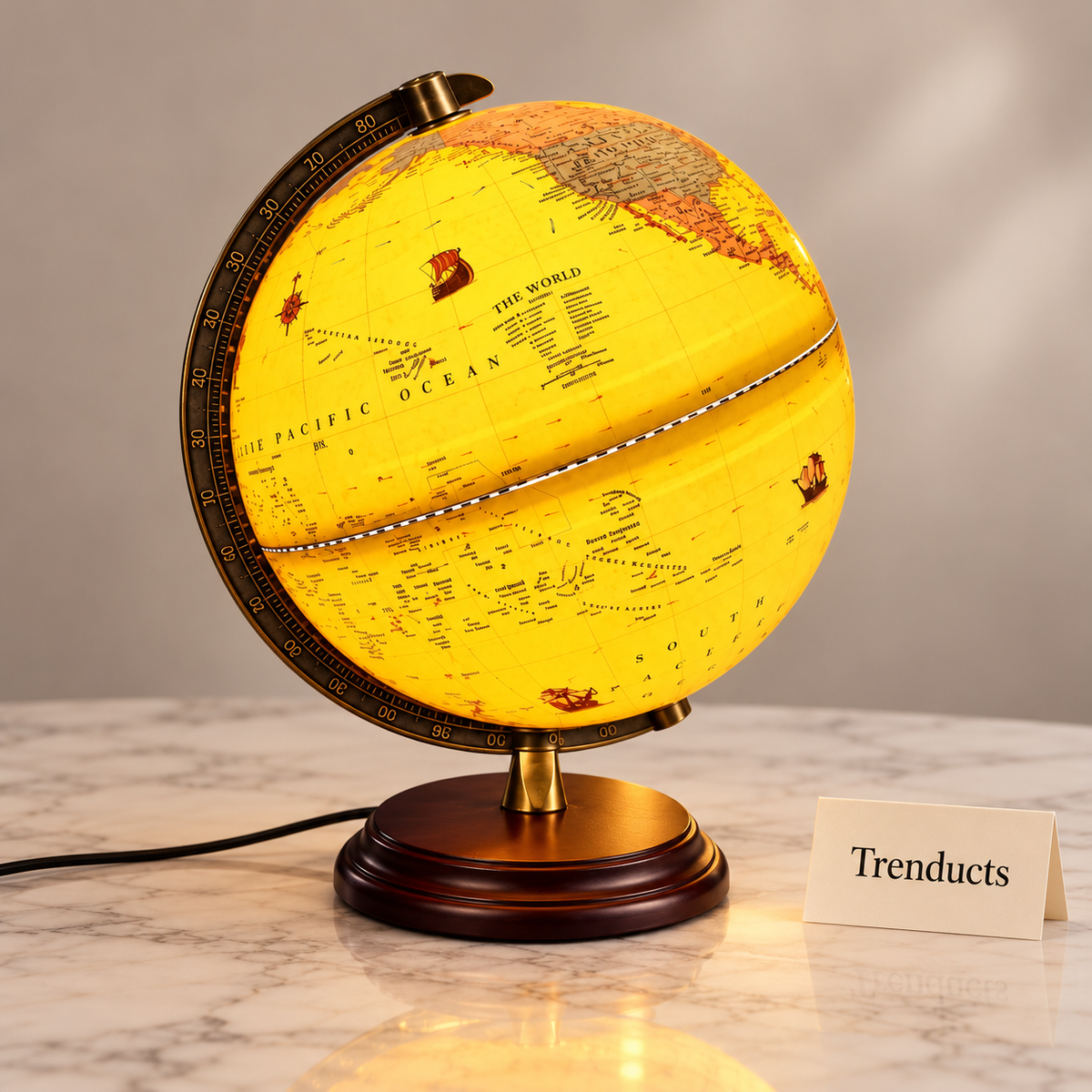 25 cm Illuminated World Globe – Gold Map & Wooden Stand