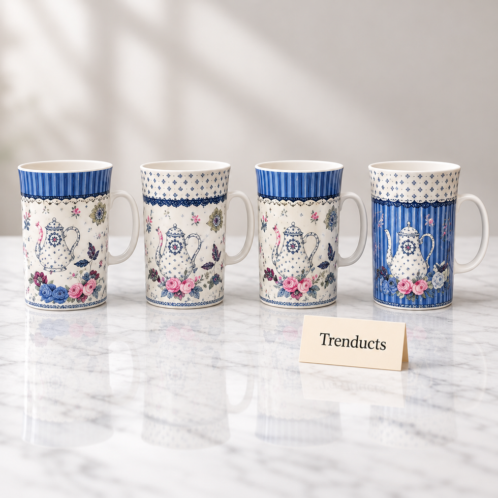 Teapot Print Mug 350 ml - Blue Vintage (Random Design)