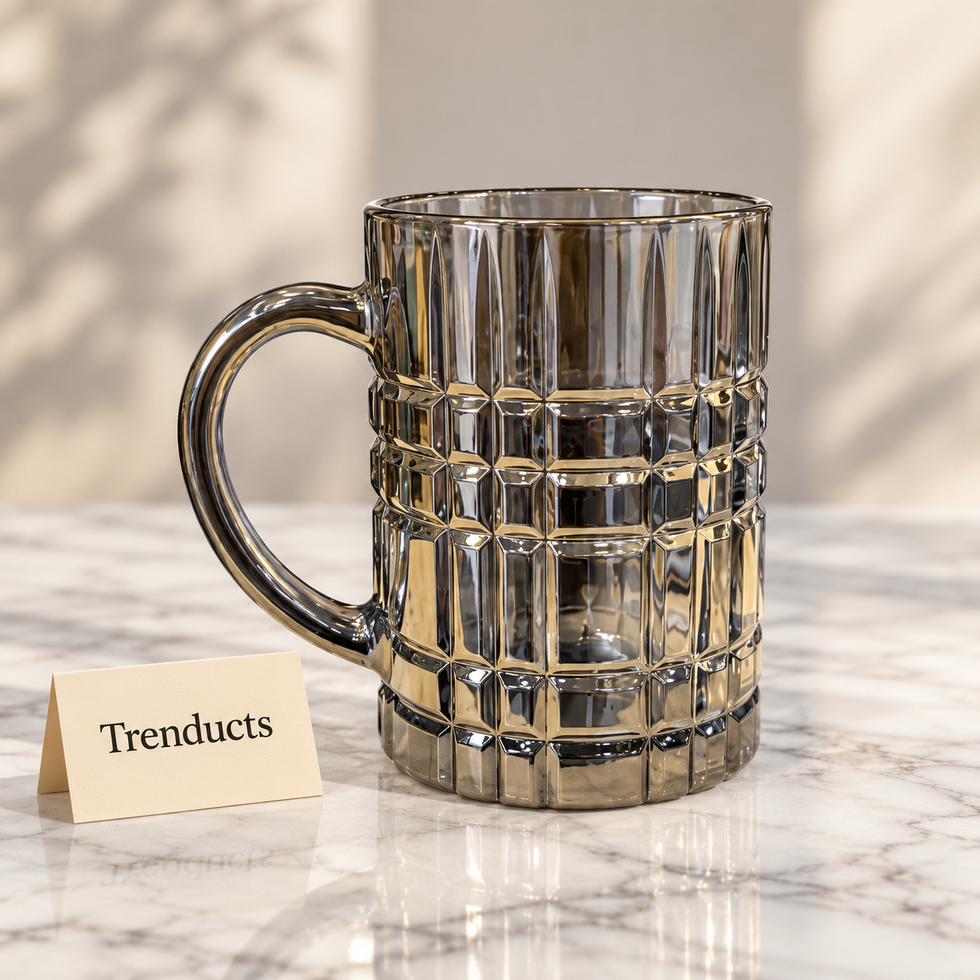 Glass Juice Mug - Smoky Grey Checkered Beer Style Mug