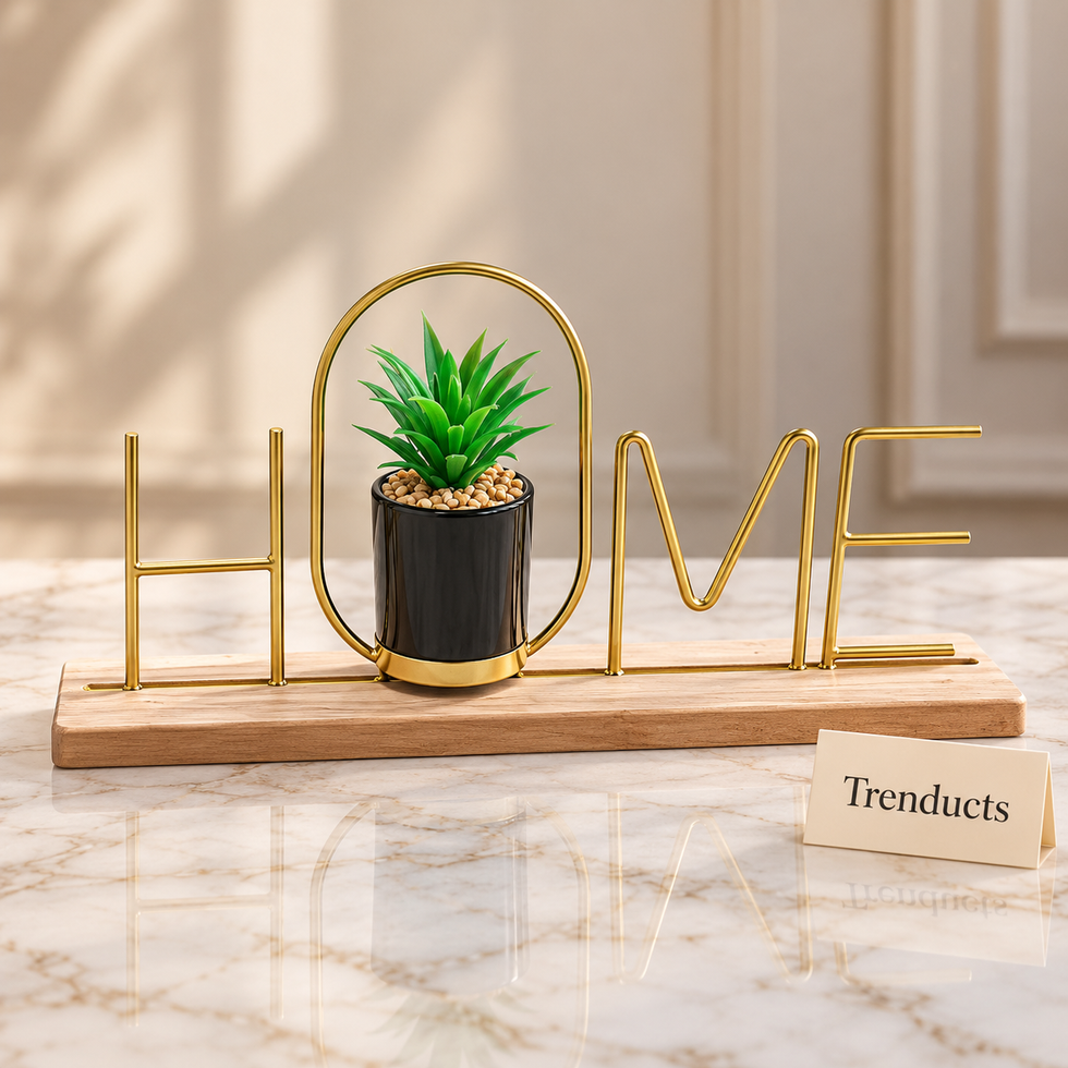 Metal Home Table Decor - Gold Letters with Plant Pot