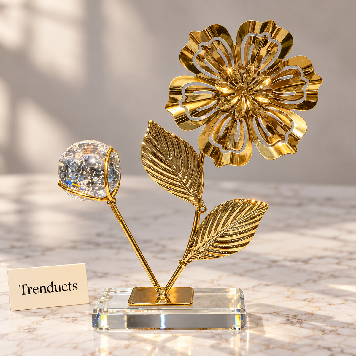 Globe Showpiece - Gold Flower with Crystal Bubble Ball