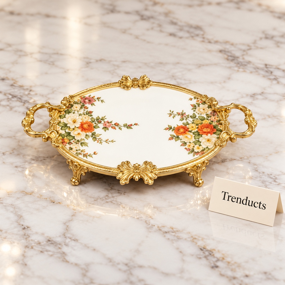 Brilliant Oval Flat Tray - Royal Bloom Floral Gold Frame