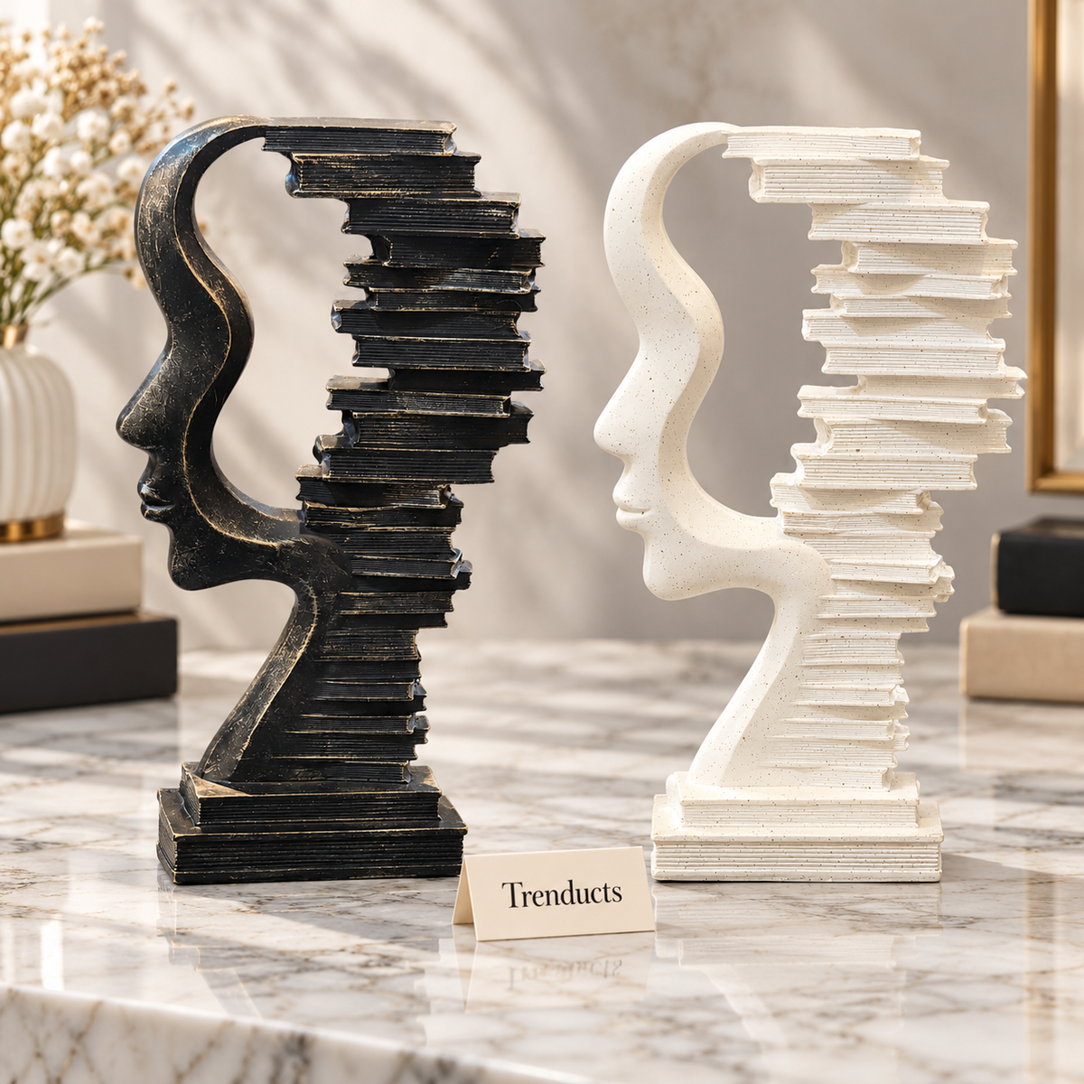 Face Sculpture Book Stack - Abstract Modern Decor