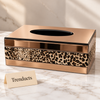Luxury Leopard Print Tissue Box Cover - Beige with Metallic Trim