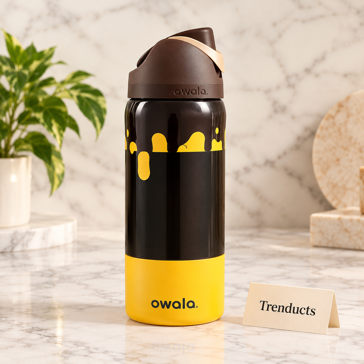 Owala Insulated Steel Water Bottle - Black and Yellow Drip