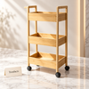 3 Tier Bamboo Trolley Storage Rack with Wheels and Handles