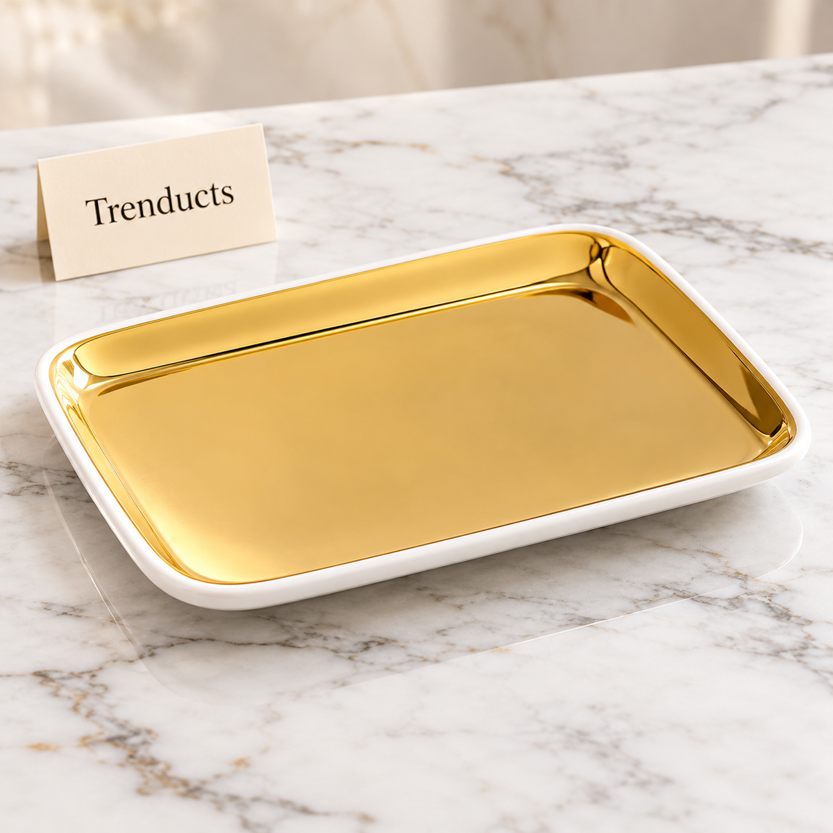 Symphony Rectangular Gold Tray 19.5 cm - White Rim