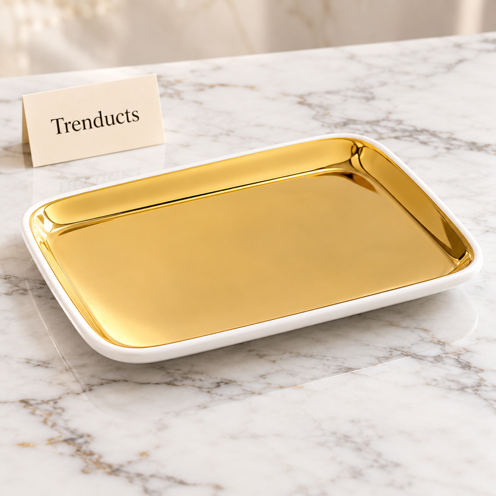 Symphony Rectangular Gold Tray 19.5 cm - White Rim