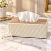 Geometric Tissue Box Cover - Diamond Texture & Wood Top