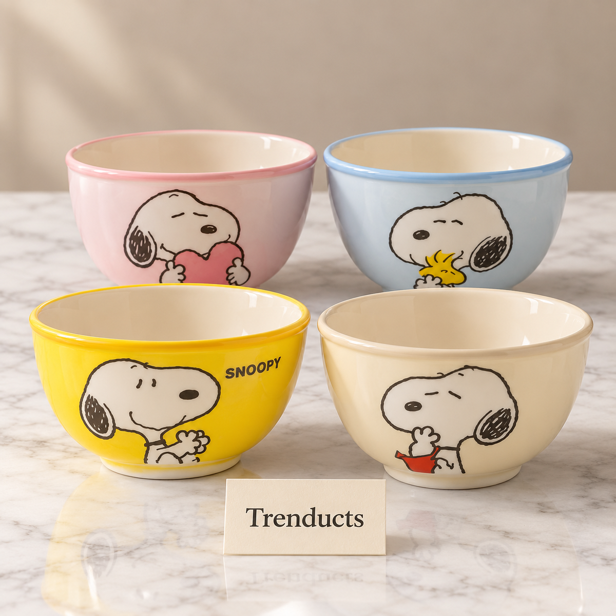 Disney Snoopy Ceramic Bowl Set 4 Piece - Pastel Gift Box
