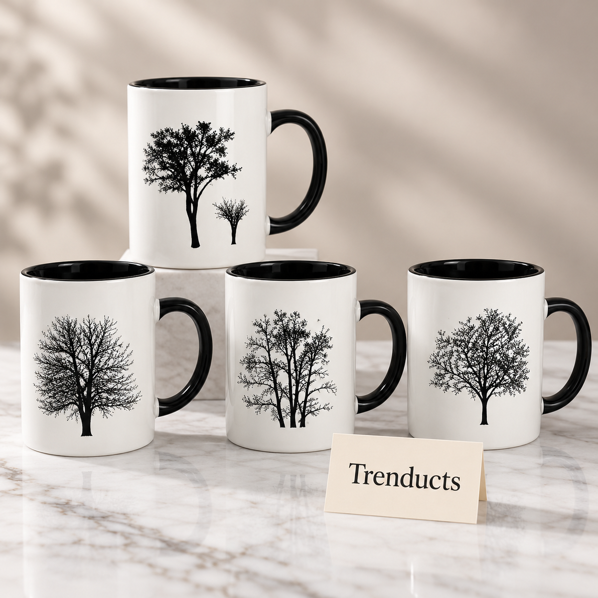 Black Tree Print Mug 400 ml - White Monochrome (Random)