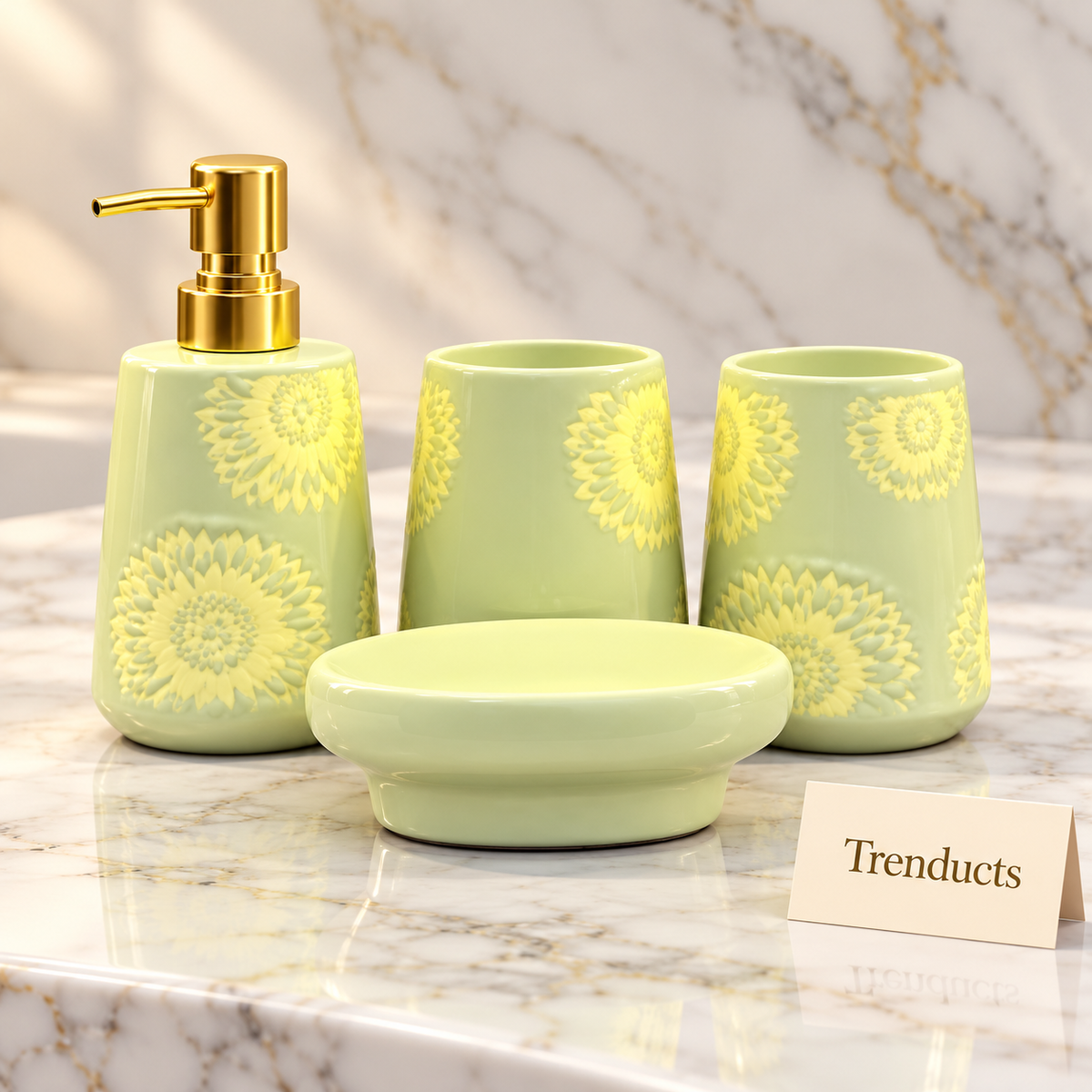 Brilliant 4 Piece Bathroom Set - Dark Green Sunflower