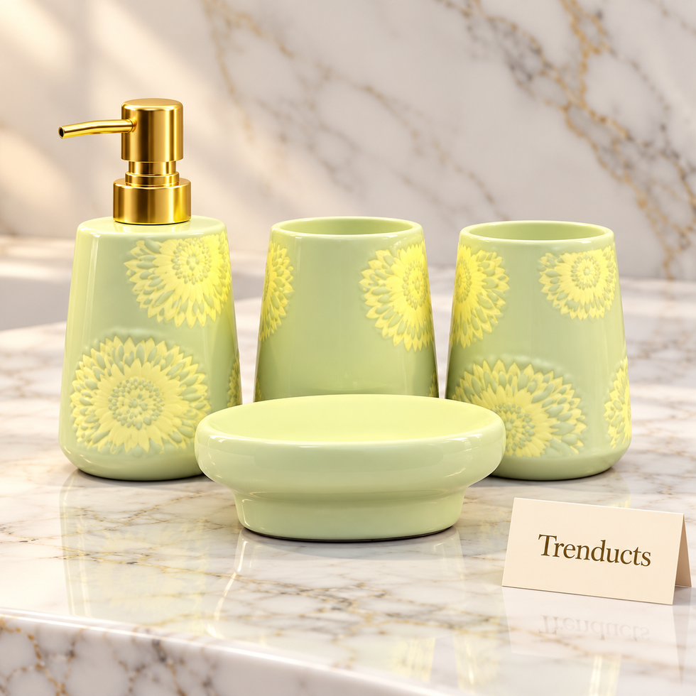Brilliant 4 Piece Bathroom Set - Dark Green Sunflower