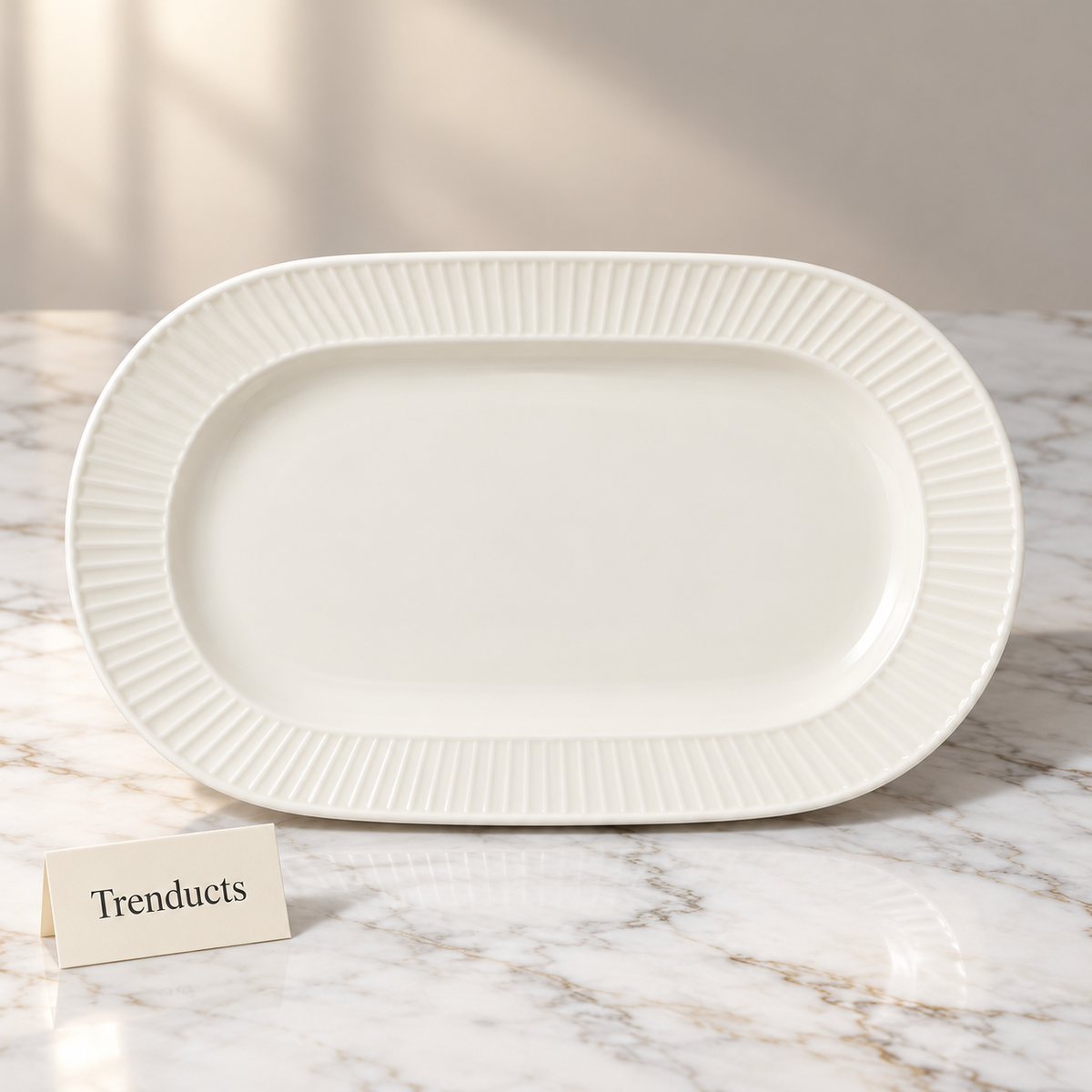 Danny Home Oval Plate - 13.5 Inch White Ribbed Platter