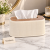 Ribbed Oval Tissue Box Cover - Wood-Look Top