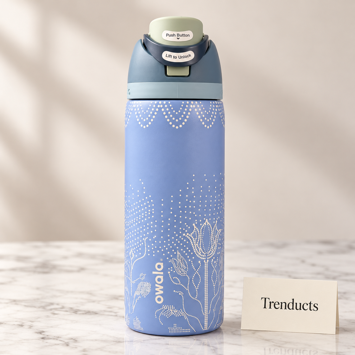 Owala Water Bottle 32 oz - Blue Tulip Lace Print