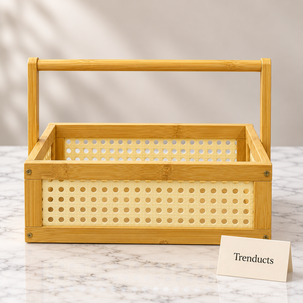 Bamboo Wooden Basket - Rattan Look with Carry Handle