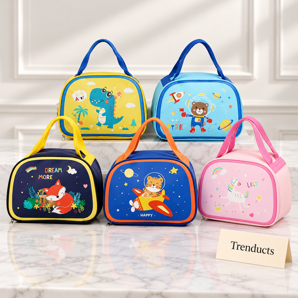 Kids Insulated Lunch Bag with Random Cute Character Print - 23 x 17 cm