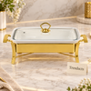Brilliant Rectangular Serving Dish with Candle Warmer - White & Gold