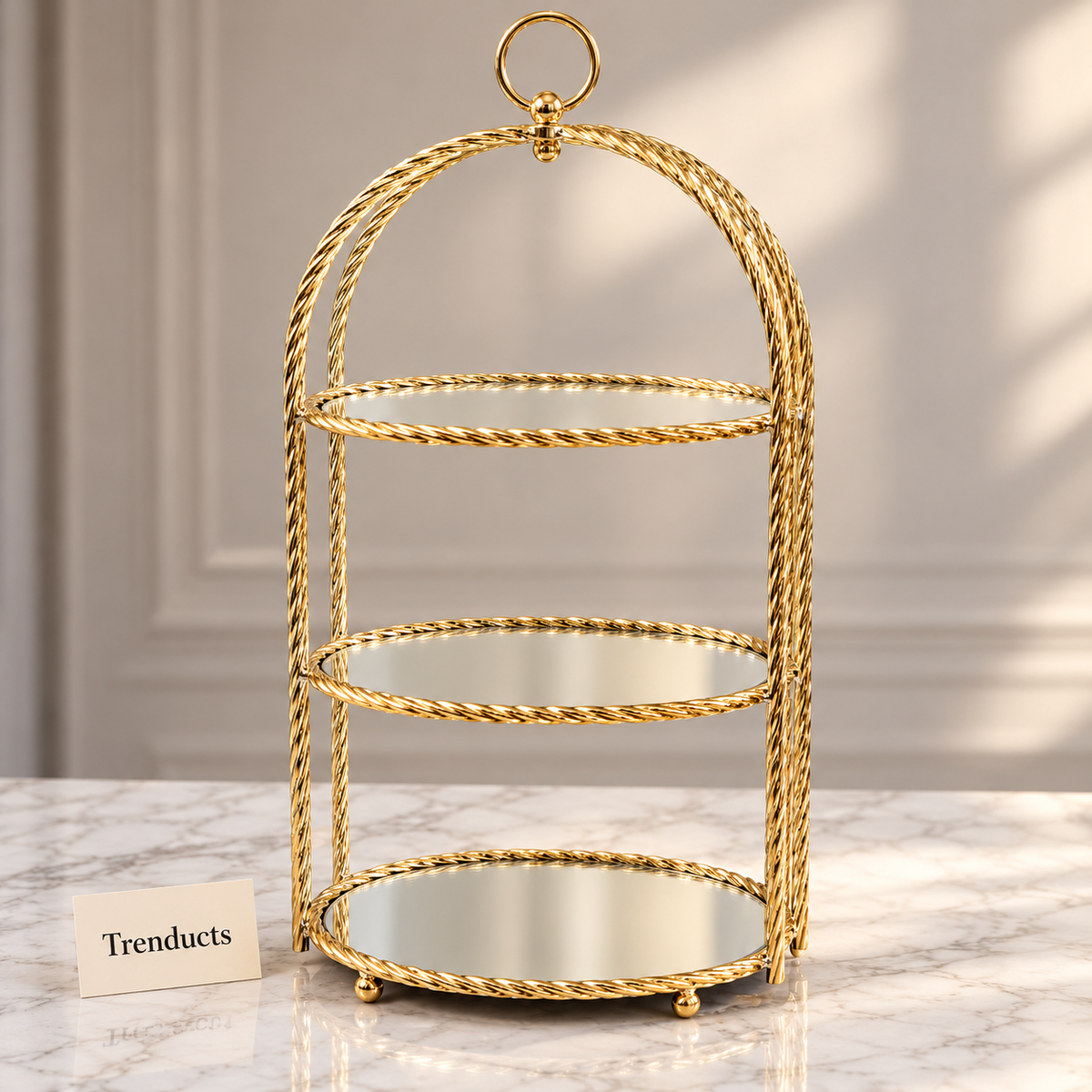 Gold Tiered Display Stand - Mirrored, Twisted Rope Frame