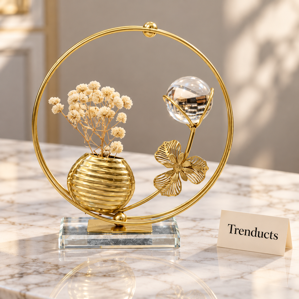 Gold Orb Ring Table Accent - Mini Vase & Dried Flowers