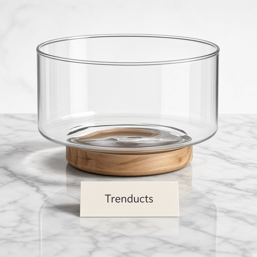 Glass Fruit Bowl with Wooden Base - Clear, 20 cm