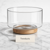 Glass Fruit Bowl with Wooden Base - Clear, 20 cm