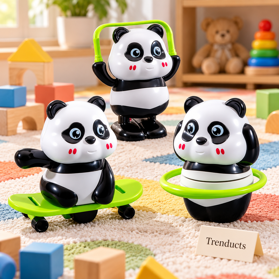 Plastic Panda Toy Set for Kids - 3 Moving Action Pandas