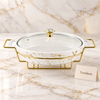 Brilliant Oval Marble Casserole with Gold Stand