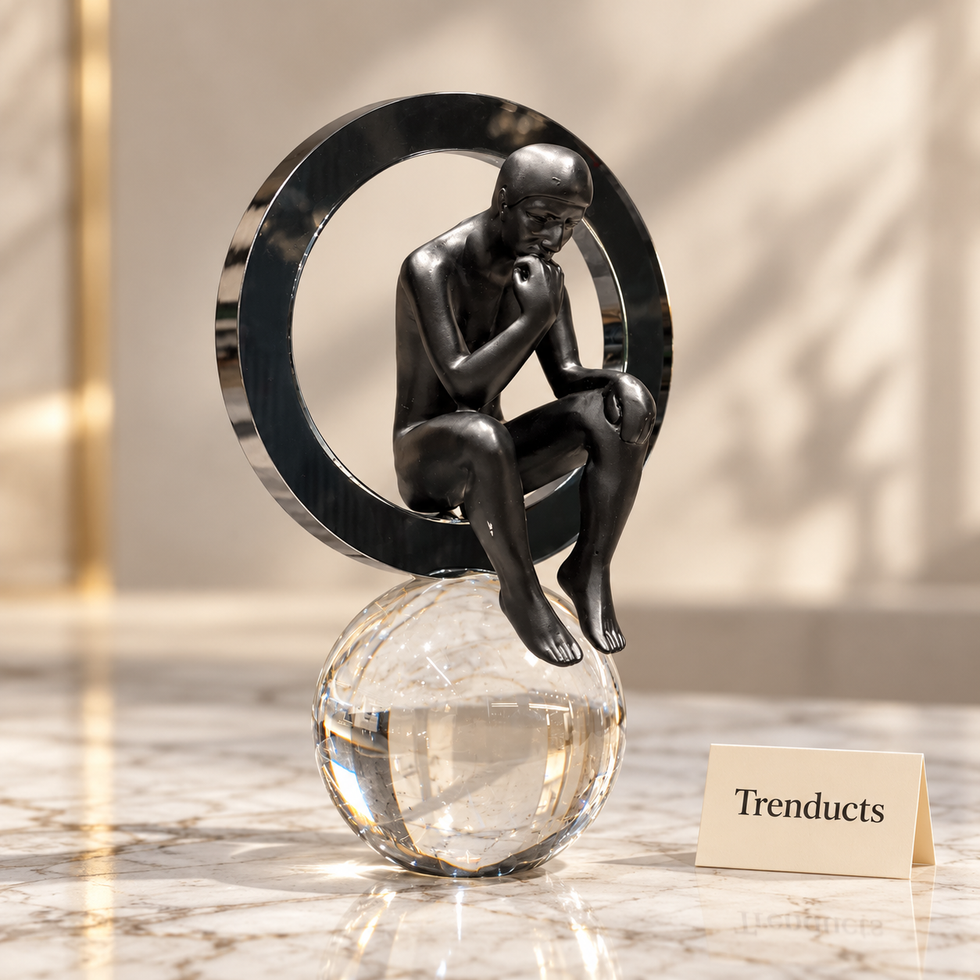 Crystal Thinking Man - Black Statue on Crystal Ball