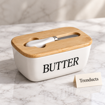 White butter dish on white marble | Trenducts