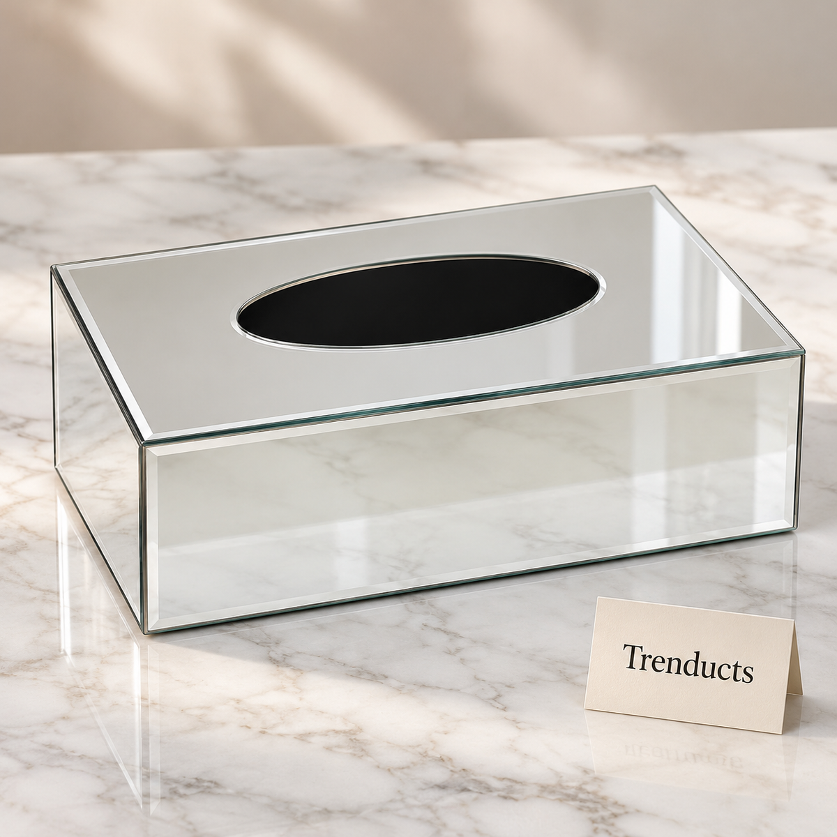 Glass Tissue Box Cover - Clear with White Trim