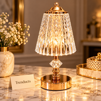 Crystal pleated LED lamp marble studio with Trenducts cream card