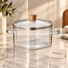 Square Glass Cooking Pot 2300ml with Wooden Knob