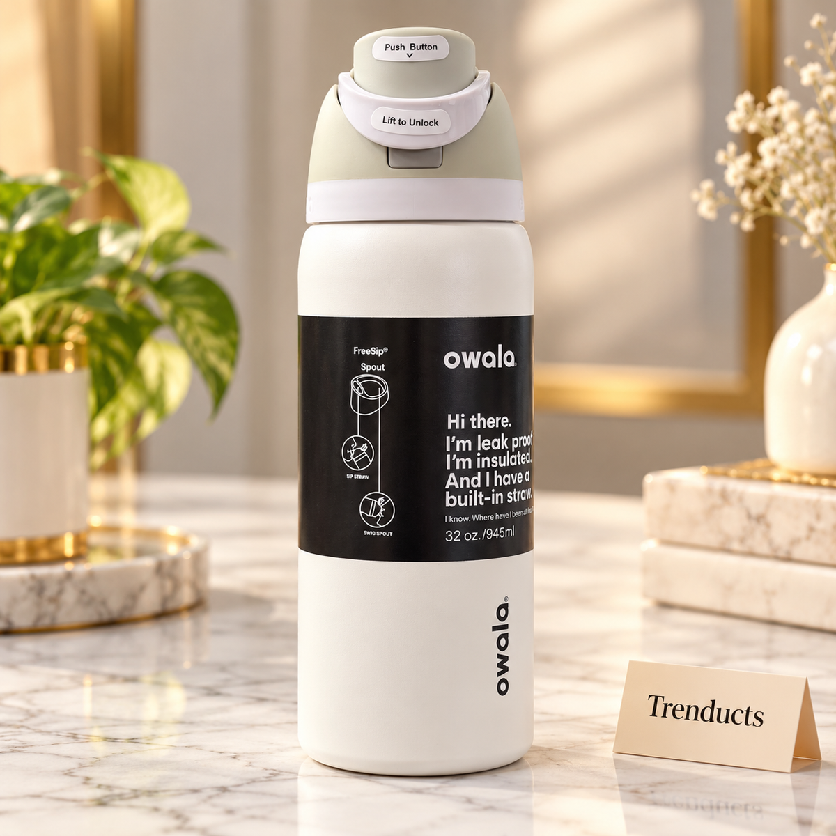 Owala FreeSip 32oz Water Bottle - White & Black