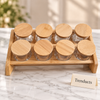 Bamboo Spice Rack with 8 Round Glass Jars - Slanted Stand