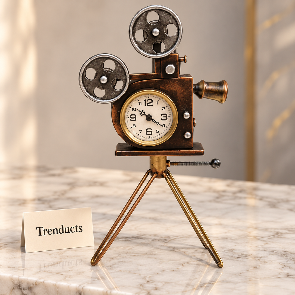 Vintage Camera Clock - Metal Film Camera on Gold Tripod